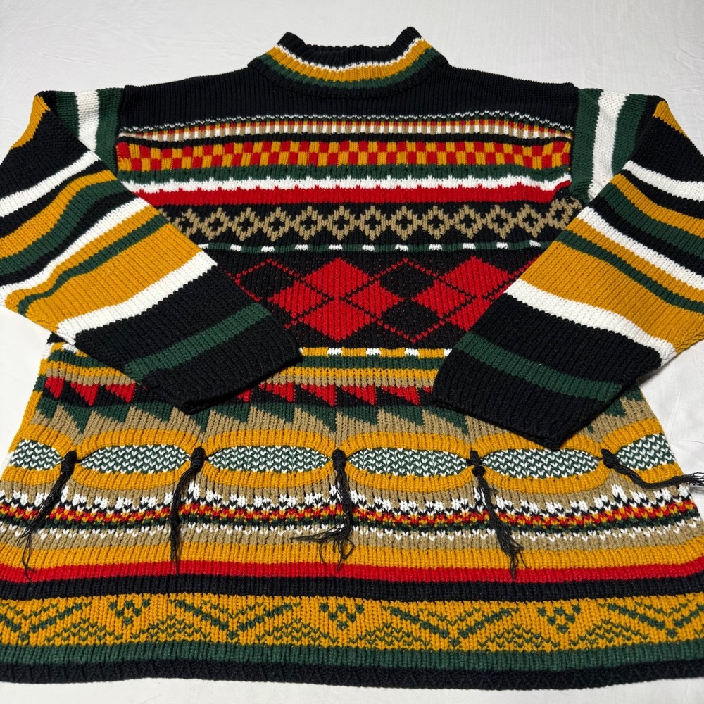Vintage (90's) Ashley Hill 3D Striped Diamond Sweater Adult Size Large - Picture 2 of 6